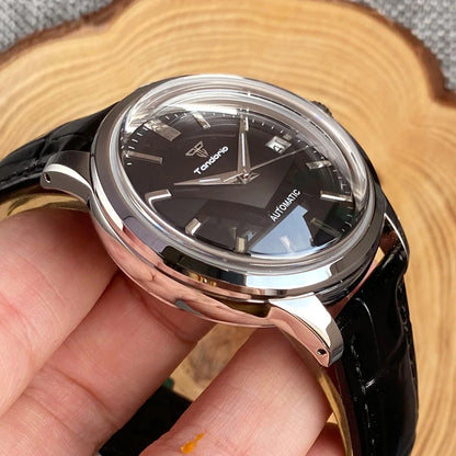 Tandorio 40mm Japanese NH35 Automatic 200M Diving Watch Men Beige Dial Bubble Sapphire Polished Case Glass Back Screw Crown
