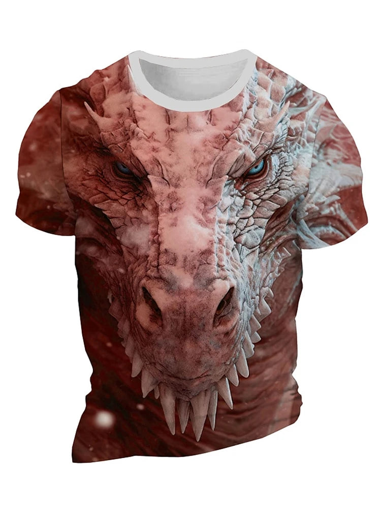 Camiseta de hombre con estampado de dragón 3D, informal de verano para diario, camiseta urbana de hombre para deportes al aire libre, manga corta, moda urbana