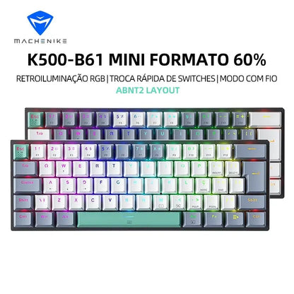 Tastiera meccanica mini Machenike K500-B61 60% layout ABNT2, retroilluminazione RGB, hot-swappable, NKRO, tastiera gaming cablata per PC Gamer