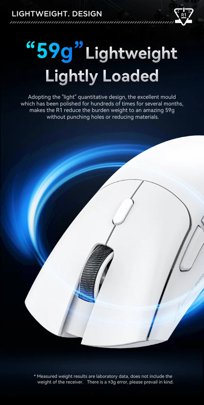 Ratón gaming inalámbrico Attack Shark R1 ligero Bluetooth 2.4G PAW3311 18000DPI ergonómico con macros