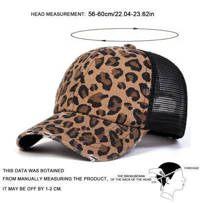 Unisex Leopard Print Hole Embroidery Baseball Net Caps Spring Autumn Outdoor Adjustable Casual Hats Sunscreen Hat Sports Cap
