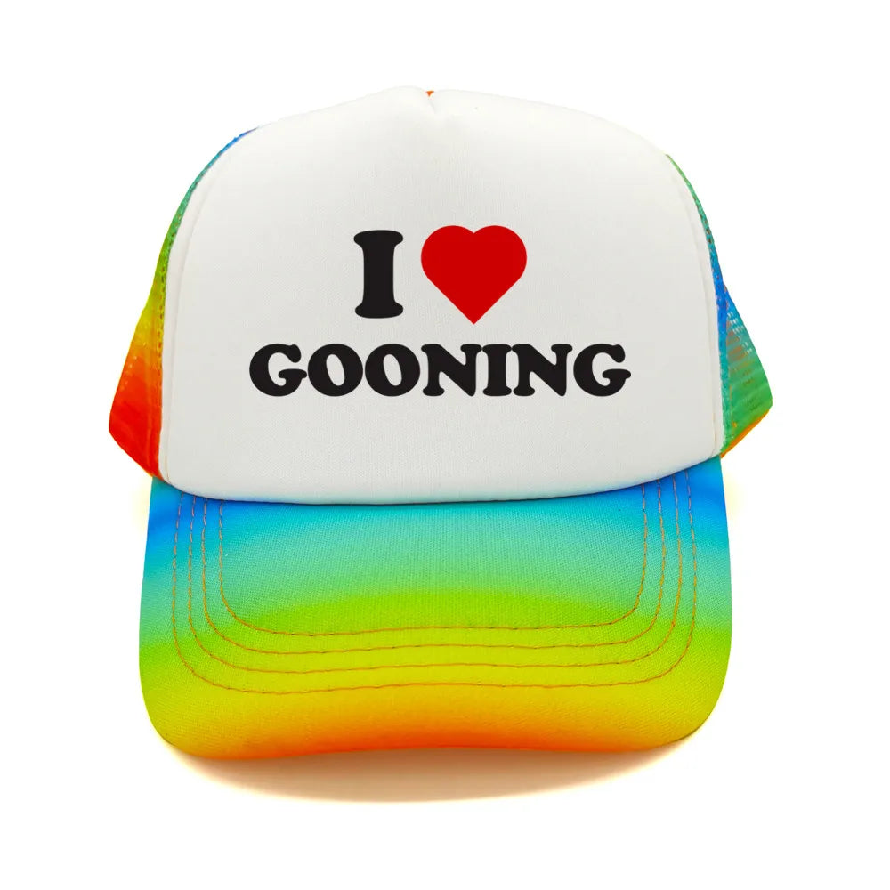 Juokingos „I Love Gooning“ beisbolo kepurės. Šaunios vasarinės vyriškos tinklinės kepurės. Humoro kupinos „Trucker“ stiliaus kepurės. Unisex lauko tinklinės kepurės MZ-080