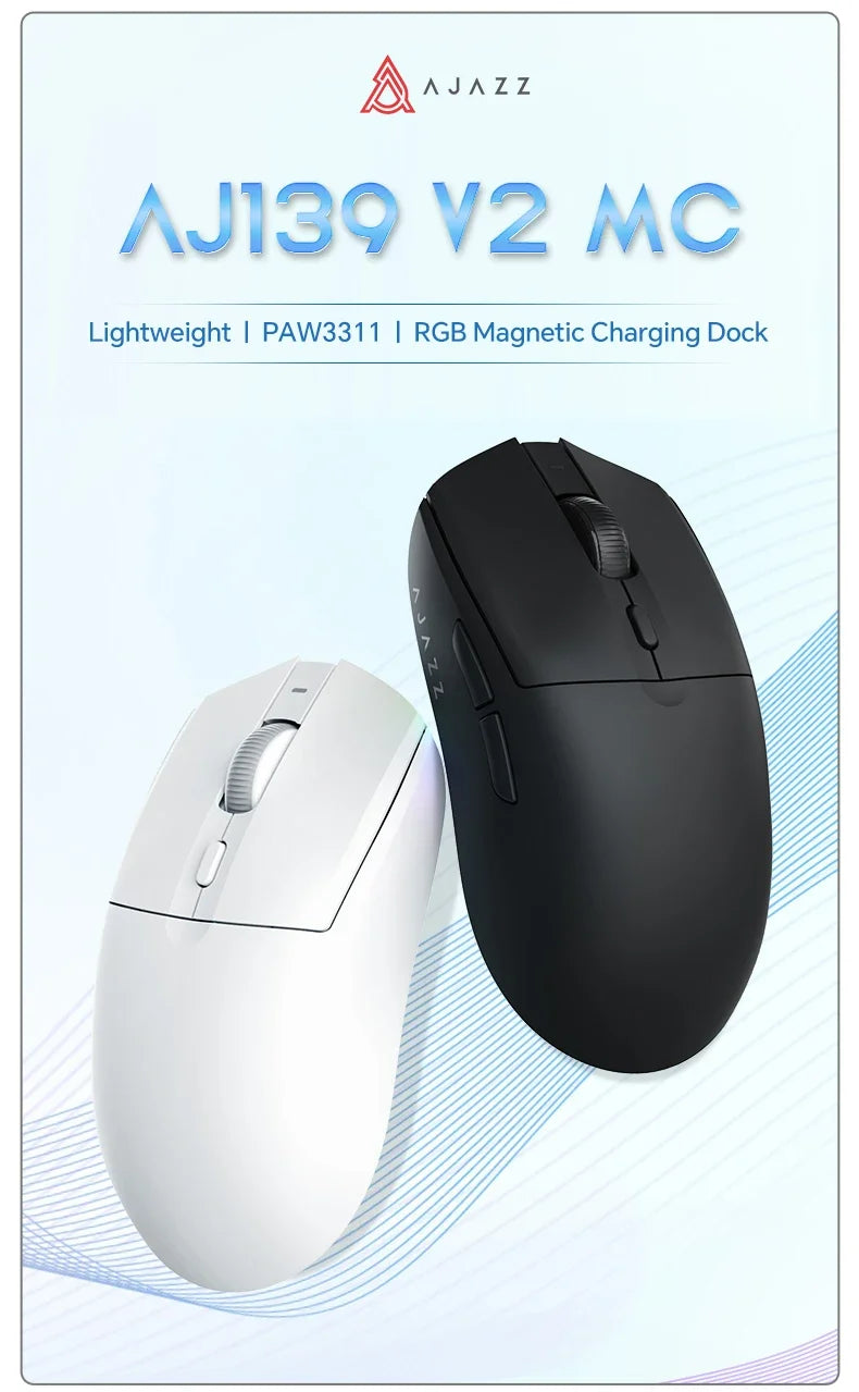 AJAZZ AJ139 V2 MC/AJ139 PRO draadloze gamingmuis met PAW3311/PAW3395-sensor, 12000DPI/26000DPI, 500mAh Bluetooth-gamermuis voor pc