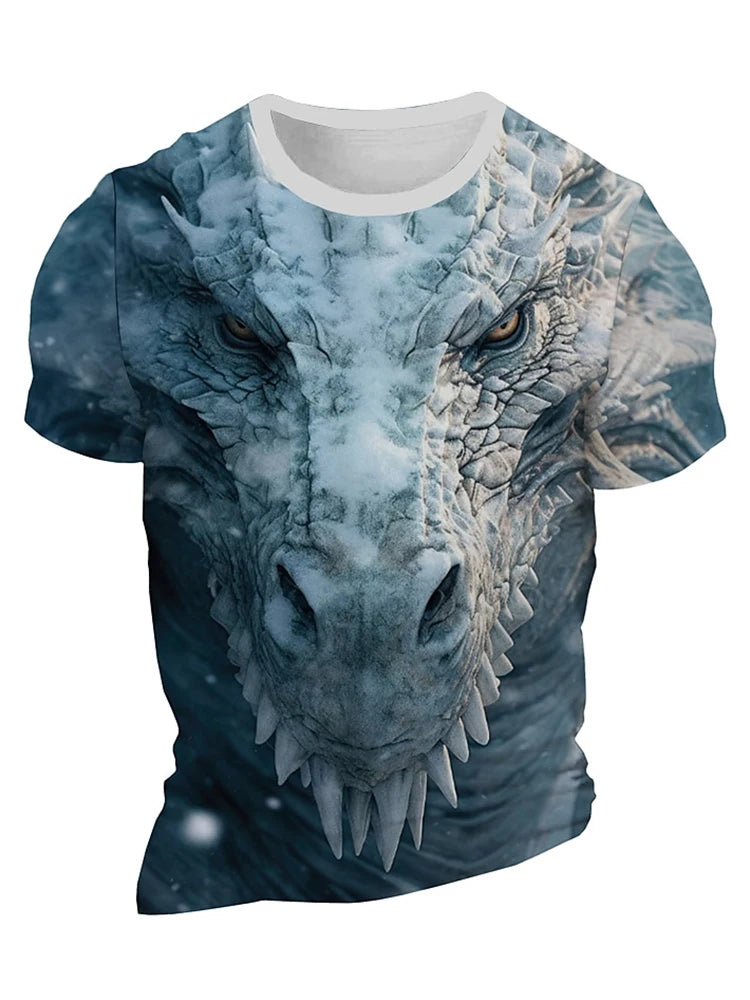 Camiseta de hombre con estampado de dragón 3D, informal de verano para diario, camiseta urbana de hombre para deportes al aire libre, manga corta, moda urbana