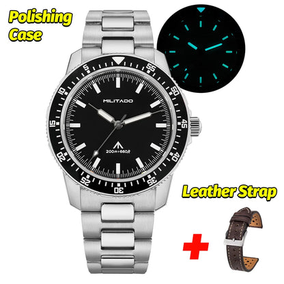MILITADO  ML25 Quartz Dive Watch VH31 Sweep Second Sapphire Crystal 200M Waterproof BGW9 Lume Ceramic Bezel Men Watch
