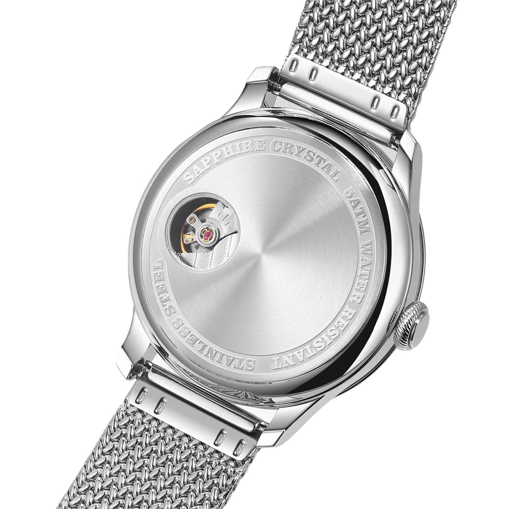FARASUTE New Casual Fully Automatic Mechanical Men Watch Luxury Sapphire Stainless Steel Wristwatch 5Bar Waterproof Reloj Hombre