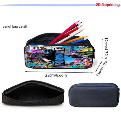 2Pcs Kids School Bag Set FORTNITE Cartoon, Lightweight & Durable Backpack and Pencil Bag with Front Pocket, Boys & Girls 5-10