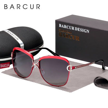 BARCUR Polarized Ladies Sunglasses Women Gradient Lens Round Sun Glasses Square Luxury Brand Oculos Lunette De Soleil Femme
