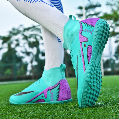 Nouvelles chaussures de football pour hommes, chaussures de soccer de haute qualité pour l'extérieur, chaussures de sport ultralégères pour l'intérieur, chaussures de sport antidérapantes à cheville haute, chaussures d