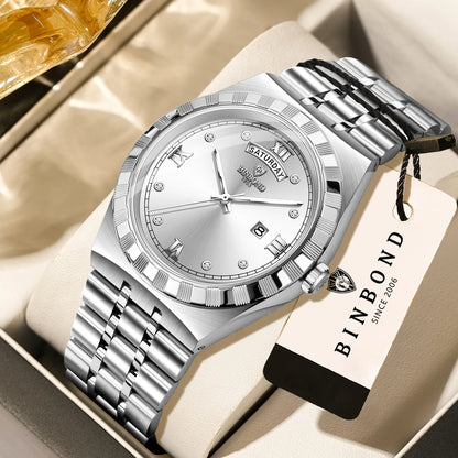 Men’s watch from the original BINBOND brand – Quartz wristwatch, luxury model, water-resistant and luminescent.
