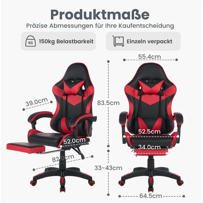 360° Ergonomic Gaming Chair Racing Style Leather Office Chair with Lumbar Support, Headrest, Footrest, Swivel Reclining Computer Gaming Chair