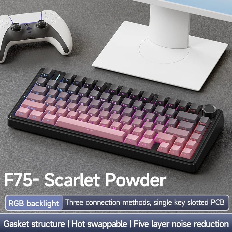 Original AULA F75 RGB LED Light PC Custom Bluetooth Wireless 2.4G Type-C Wired Gaming Mechanical Switch 75% Keyboard 82 Keys wit
