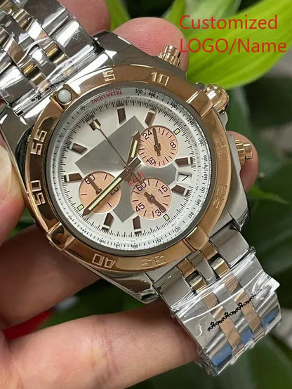 A989 Store Customized Watch Fashion Sport Quartz Watch for Men Chronograph Sapphire Glass Silver Rose Rotating Bezel