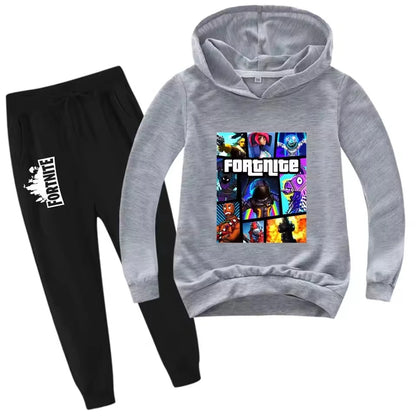 Fortnite Game Printed Children's Sets Hoodies Cartoon Comfortable 2pcs Suit Loose Long Sleeve Tops Pant Autumn Winter Clothes