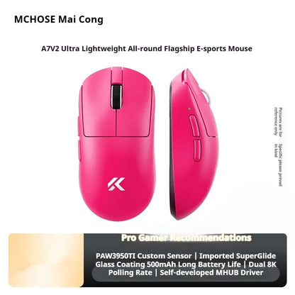 Ratón inalámbrico MCHOSE A7 V2 Ultra+ trimodo ligero Paw3950 Ti 42000dpi 500mah para PC, esports, portátil y gaming, accesorios para ratones