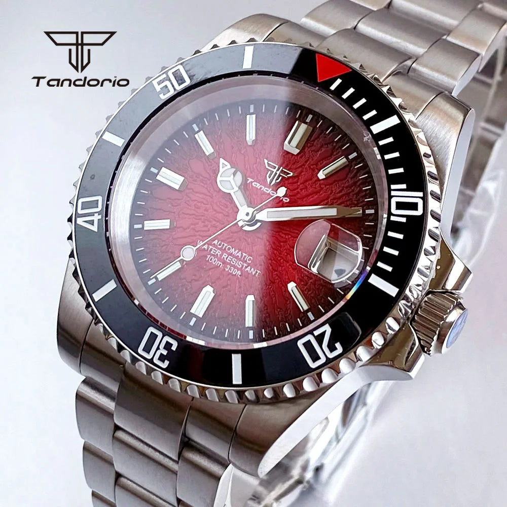 Tandorio Fashion 40mm Sapphire Automatic Japan NH35 Men Watch Texture Dial Miyota 8215 Mechanical Wristwatch Date Glide Clasp