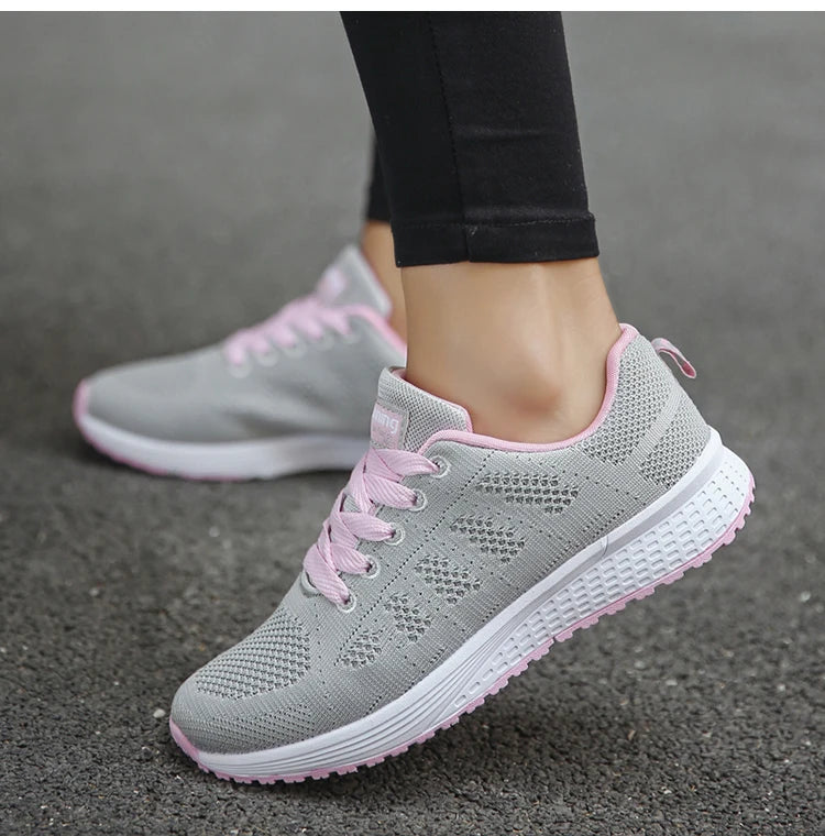 Women's Sneaker 2025 New Fashion Breathable Trainers Comfortable Sneakers Mesh Fabric Lace Up Women's Tennis Shoes For Women