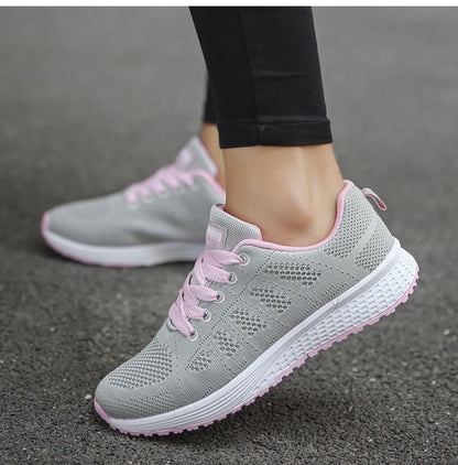 Women's Sneaker 2025 New Fashion Breathable Trainers Comfortable Sneakers Mesh Fabric Lace Up Women's Tennis Shoes For Women