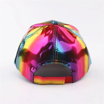 Unisex PU Rainbow Color Changing Baseball Hat Fashion Adult Laser Hip Hop Cap Outdoor Casual Snapback Shiny Party Dressing Hat