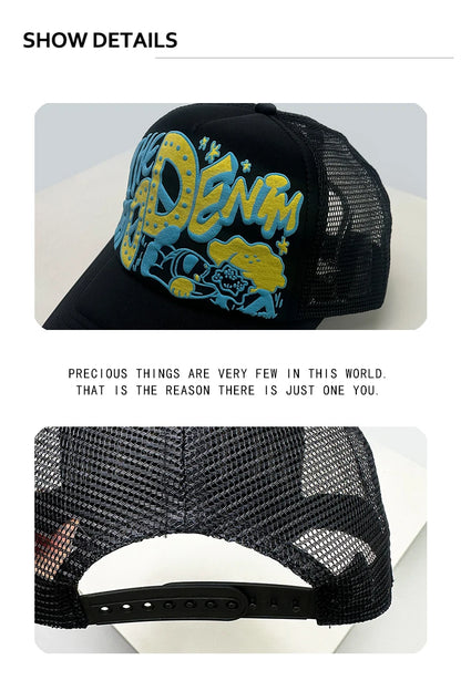 New Unisex Interesting 3D Printed Letter Baseball Hats Sunshade Cartoon Breathable Color Block Trucker Caps Mesh Versatile ins