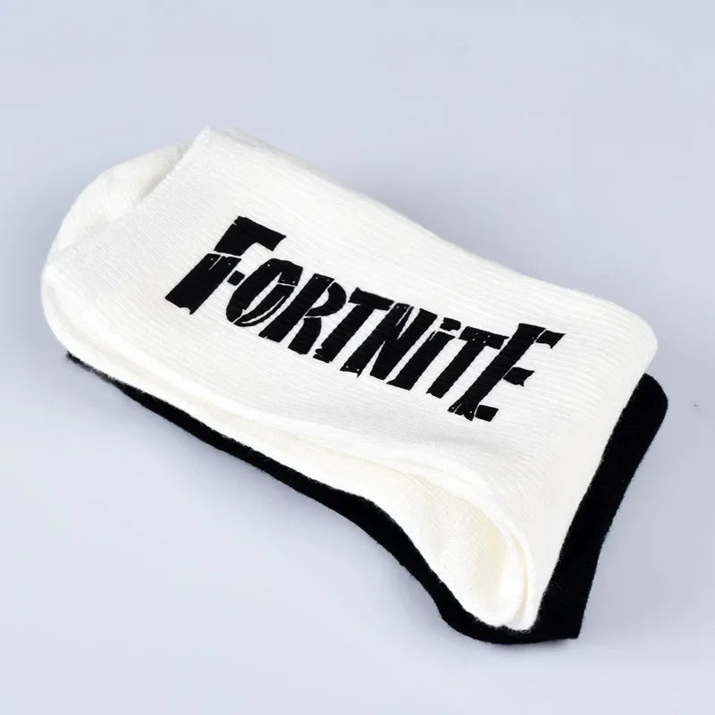 Meias Desportivas FORTNITE de Verão Pretas e Brancas, Respiráveis, Baixas e Invisíveis, em Algodão Macio para Desporto e Uso Casual