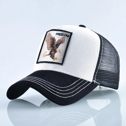 Gorras trucker de moda con parche bordado de cabra, snapback para las cuatro estaciones, gorra de béisbol para hombre y mujer con visera ajustable