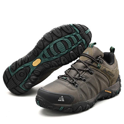 HIKEUP Zapatillas de senderismo para hombre de cuatro estaciones, calzado deportivo de exterior en cuero genuino resistente al desgaste, zapatos de escalada con suela de goma para trekking
