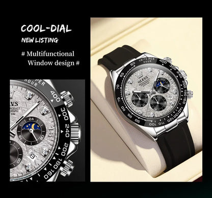 OLEVS Luxury Brand Quartz Watch for Men Waterproof Luminous Moon Phase Hour Men's Watch Chronograph Sport Wristwatch Moonswatch