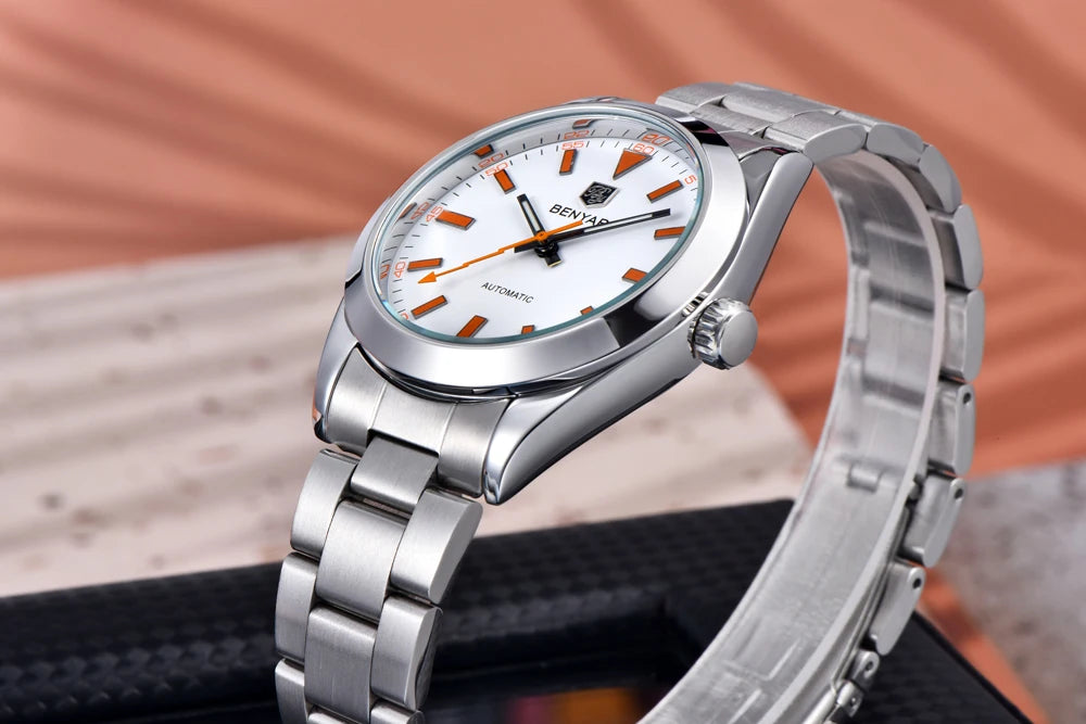 2026 New BENYAR White Mens Watches Top Luxury Automatic Watch For Men Mechanical Stainless Steel Luminous Sports Wristwatches