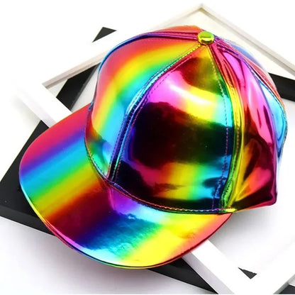 New Unisex PU Leather Laser Style Baseball Cap Street Hip Hop Hat Men Women Dazzling Colors Y2K Cap