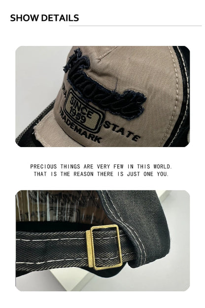 Bonés de basebol vintage coreanos lavados para homem e mulher, em algodão, com fecho snapback, bordado, design novo e versátil, letras bordadas, estilo casual desgastado