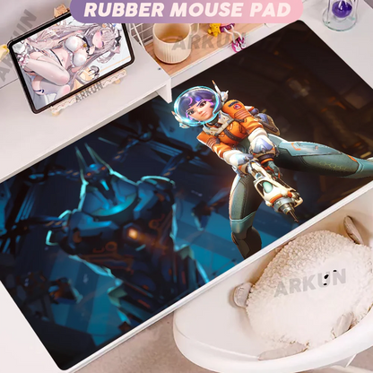 Alfombrilla de ratón gaming XXL de goma suave para escritorio y oficina, 900x400, estilo anime con chica gamer de Overwatch y FPS grandes