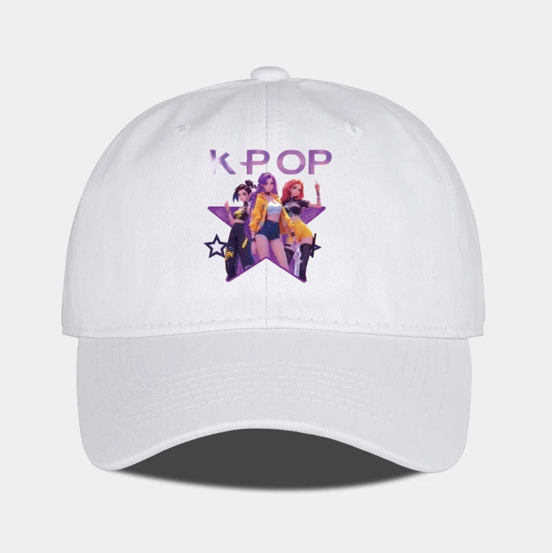 K-POP-baseballpet met print van cartoonmeisjesgroep - Unisex casual retro verstelbare ‘dad cap’ - Y2K-zonnepet
