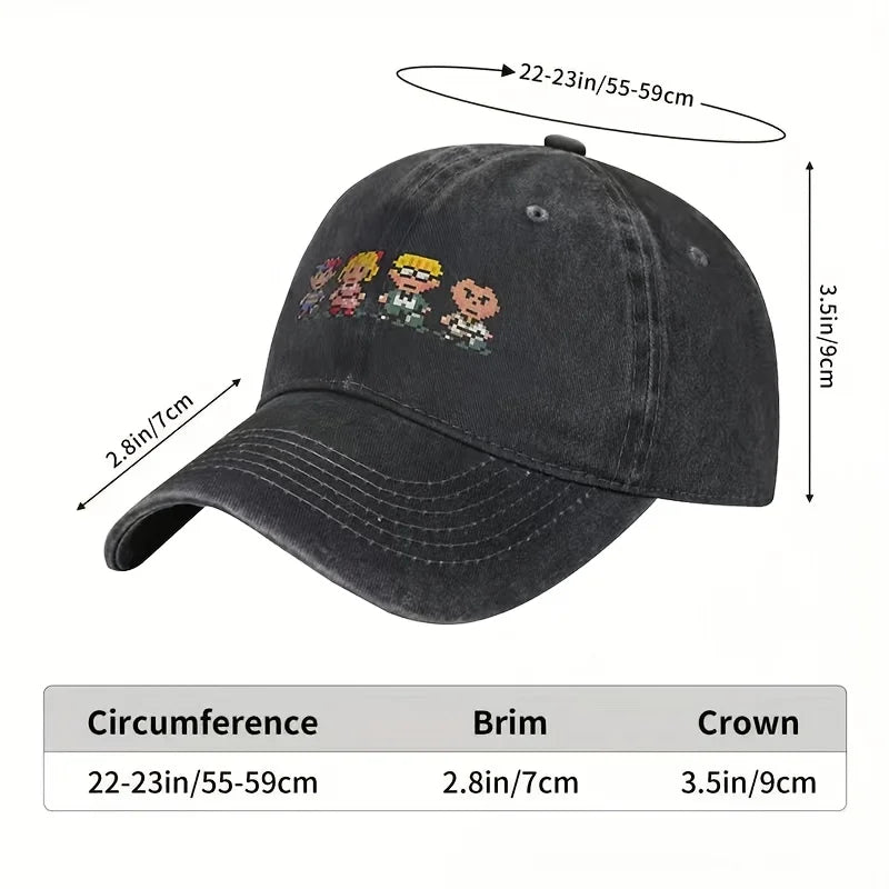 Earthbound Party Member Sprites Baseball Cap - Black Peaked Cap, Lightweight Polyester, Sports Style, Women's and Men's Cap, Par