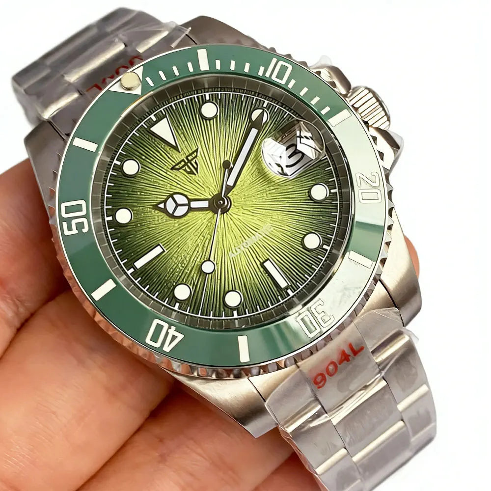 Tandorio Blue Dial 40mm Miyota 8215 PT5000 Mechanical Dive Watch Men 200M Waterproof Lume Sapphire Stainless Steel Bracelet