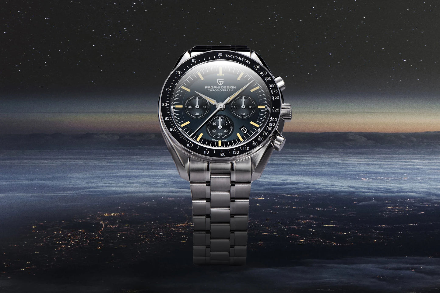 PAGANI DESIGN 2026 New Saturn Men's Watches Quartz Watch For Men Light Tan Sport Chronograph AR Sapphire Crystal Wrist Watch Men