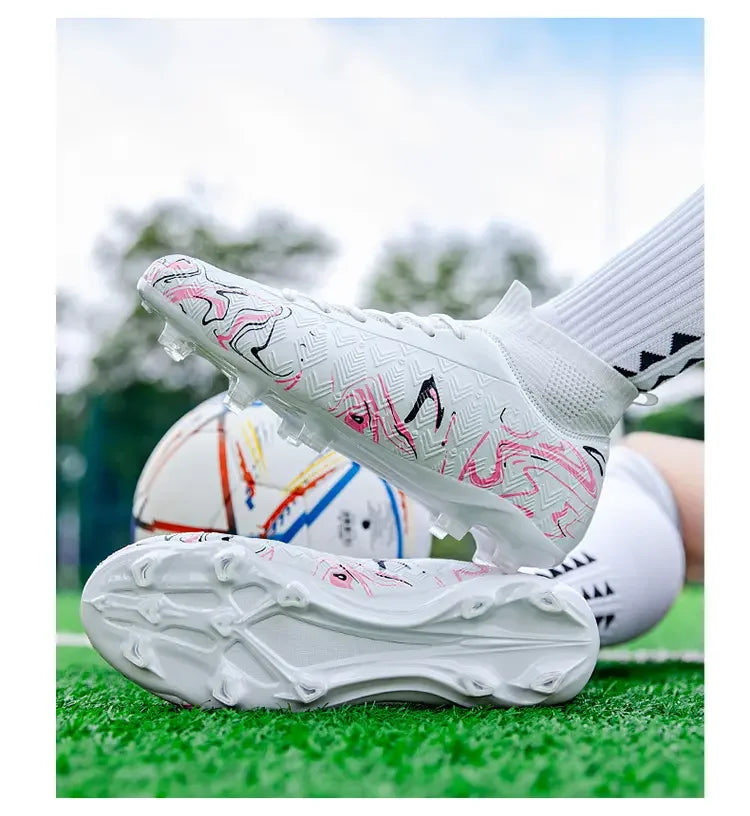 Chaussures de football élégantes à tige haute, design robuste avec crampons longs, résistantes à l'usure et antidérapantes pour l'entraînement sportif en extérieur