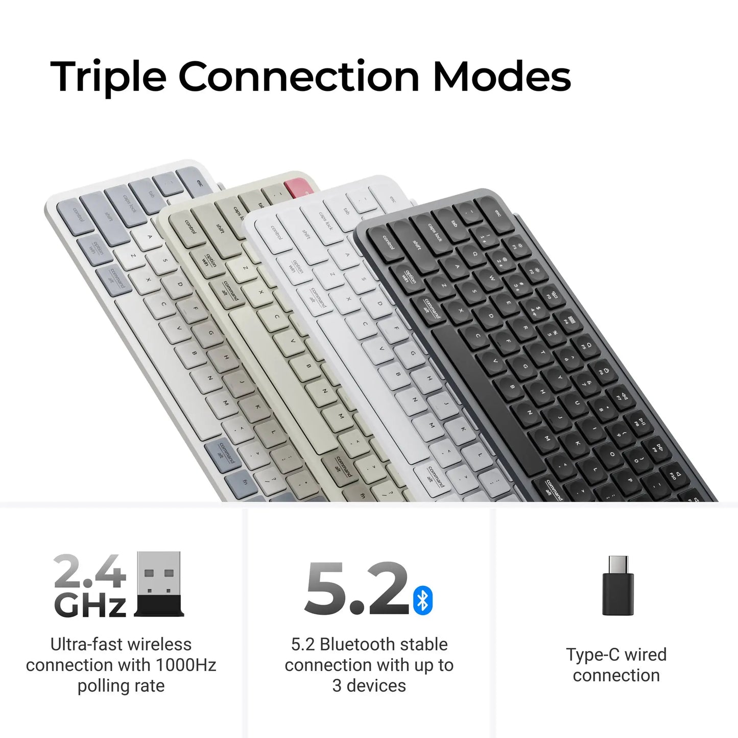 Tastiera wireless ultra-sottile Keychron B6 Pro layout ISO, formato completo, portatile e leggera, con connessioni 2.4GHz e Bluetooth