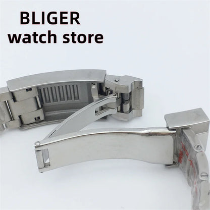 BLIGER 40mm/43mm Japan NH34 GMT Men's mechanical watch green luminous white dial sapphire glass stainless steel strap