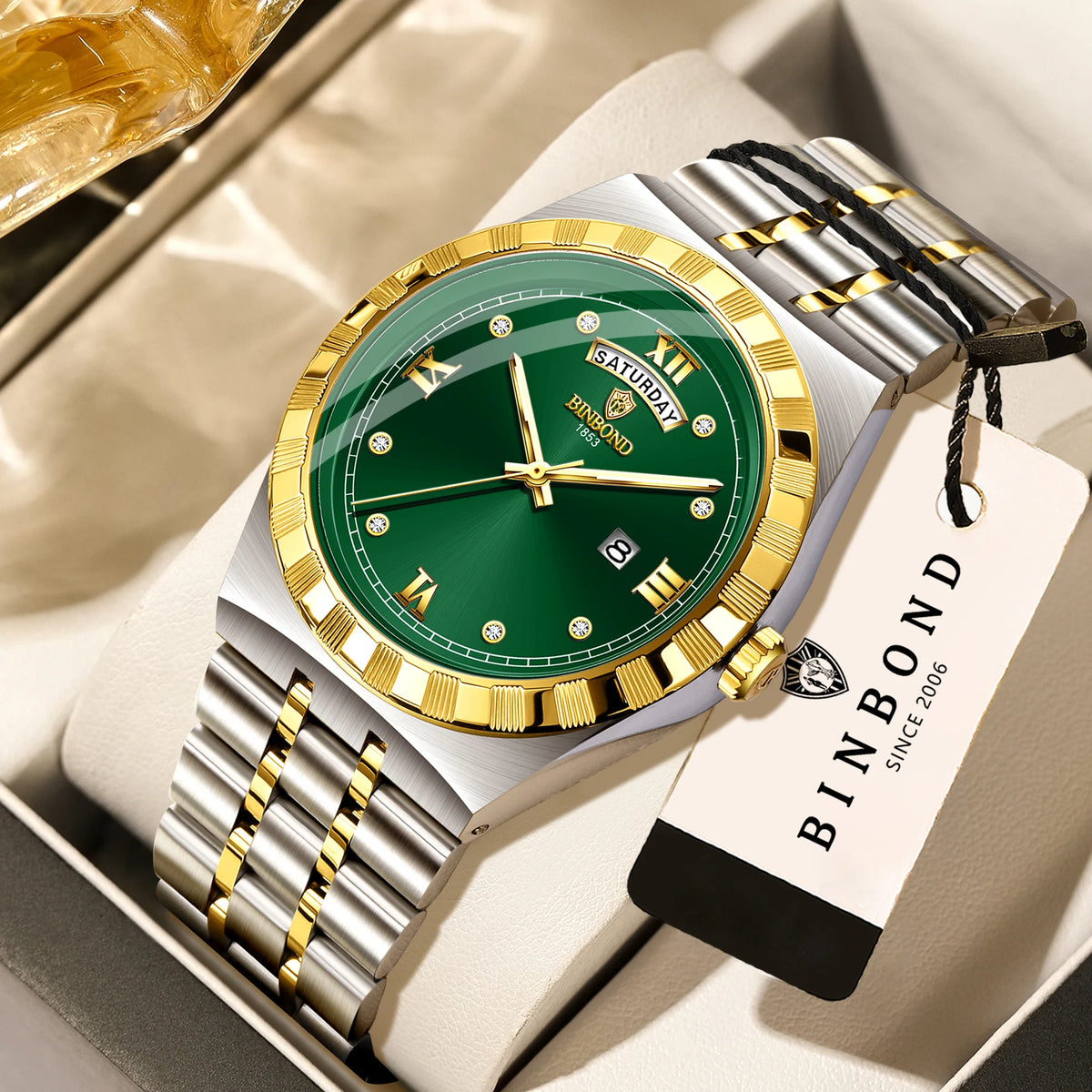 Men’s watch from the original BINBOND brand – Quartz wristwatch, luxury model, water-resistant and luminescent.