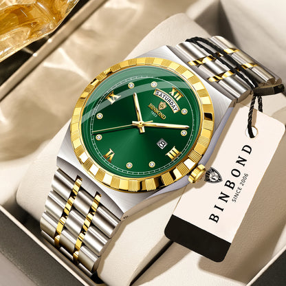 Men’s watch from the original BINBOND brand – Quartz wristwatch, luxury model, water-resistant and luminescent.