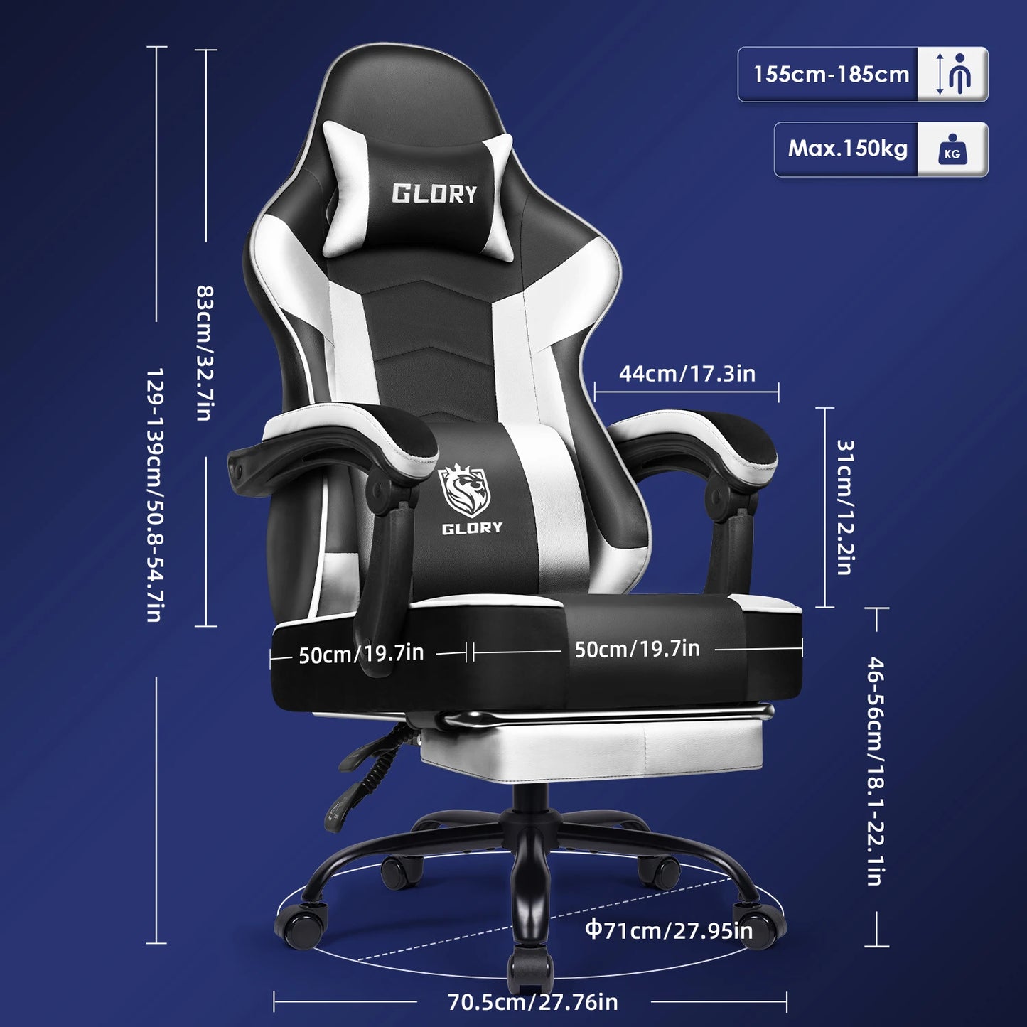 AUTHMIC Gaming Chair Ergonomic Reclining Office Chair with Adjustable Lumbar Support & Headrest  High-Back PC Gamer Adults Teen