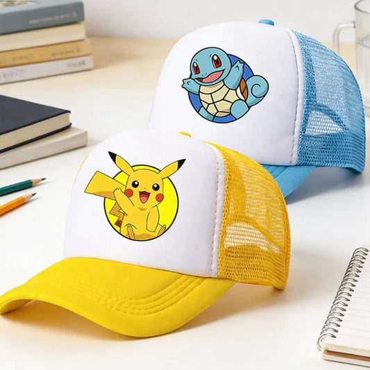 Pokemons Baseball Cap Cartoon Anime Charmander Pikachu Squirtle Headwear Summer Adjustable Breathable Mesh Hats Birthday Gift