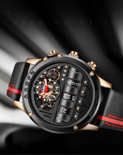 Luxury Electronic Quartz Watch For Men Business Watches Male Creative Men WristWatch Unique Rotate Date Leather Strap Watches