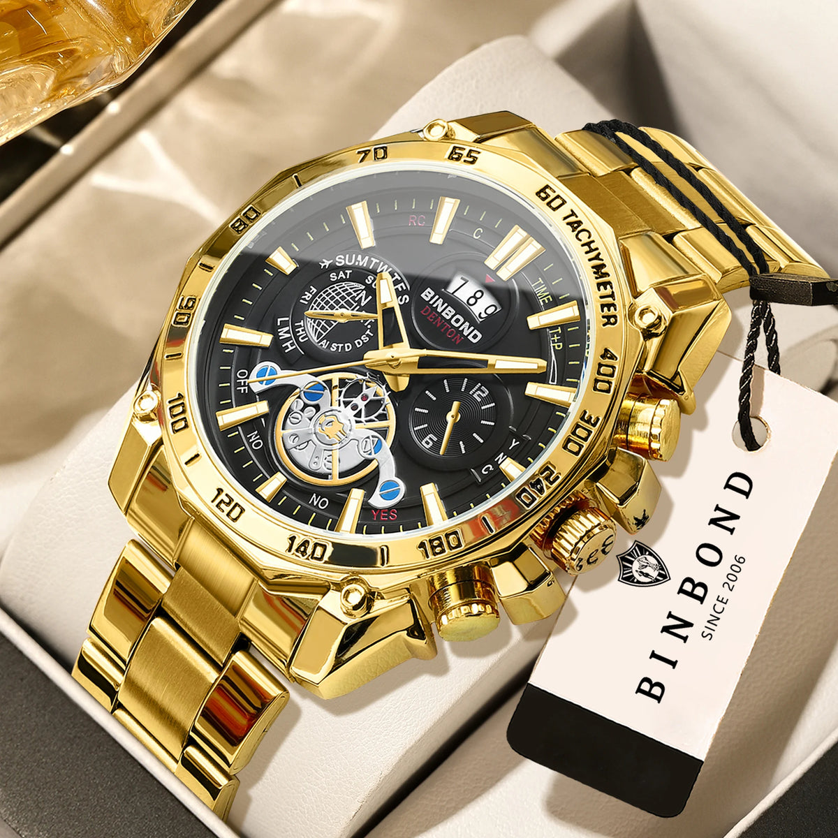 Orologi al quarzo di lusso BINBOND da uomo, luminescenti, impermeabili, con datario automatico, precisi e resistenti, in stile sportivo e business.
