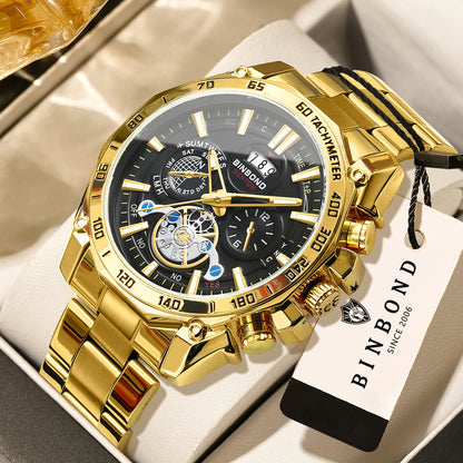Orologi al quarzo di lusso BINBOND da uomo, luminescenti, impermeabili, con datario automatico, precisi e resistenti, in stile sportivo e business.