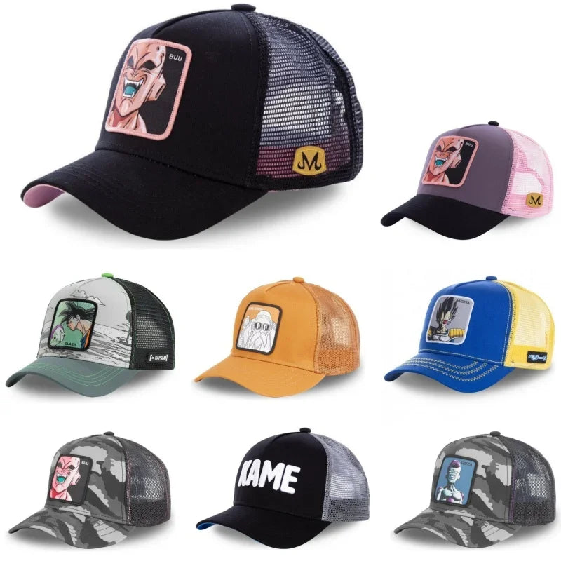 Șapcă Dragon Ball Son Goku de vară pentru călătorii, cu cozoroc, pentru bărbați, brodată, în stil hip-hop, cu vizieră de soare, șapcă de camionagiu ajustabilă din plasă