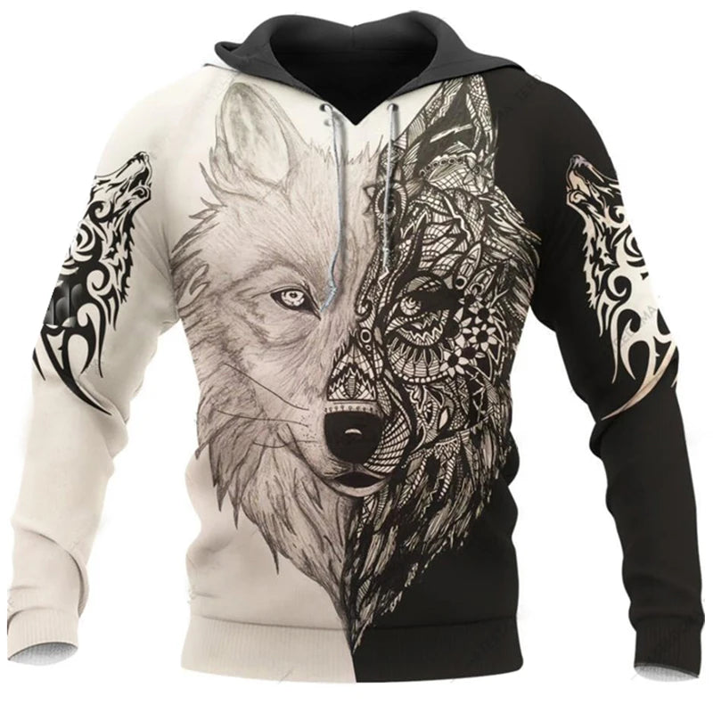 Módne jarné a jesenné mikiny s kapucňou pre mužov s motívom vlka, 3D potlač po celej ploche, unisex pulóver, ležérna bunda, streetwearový kabát, veľkosť 4XL