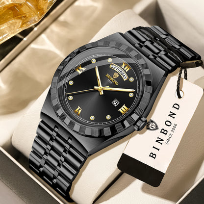 Men’s watch from the original BINBOND brand – Quartz wristwatch, luxury model, water-resistant and luminescent.