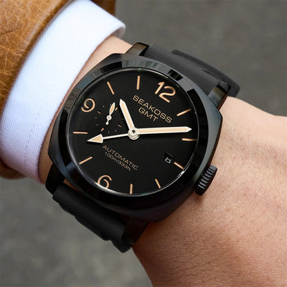 SEAKOSS 45mm Diving GMT Watch Automatic Mechanical Wristwatches Seagull ST2557 Movement 100M Luminous Calendar Men's Watches